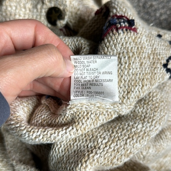 Vintage Winona Cotton Embroidered Star Oatmeal Tan Button Sweater Large - Picture 9 of 9